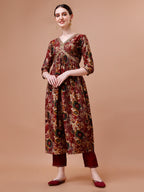 Alia Cut Printed & Embroidered Kurta With Pant & Dupatta Set, Multicolor - Hiral Fashion | Grocsy