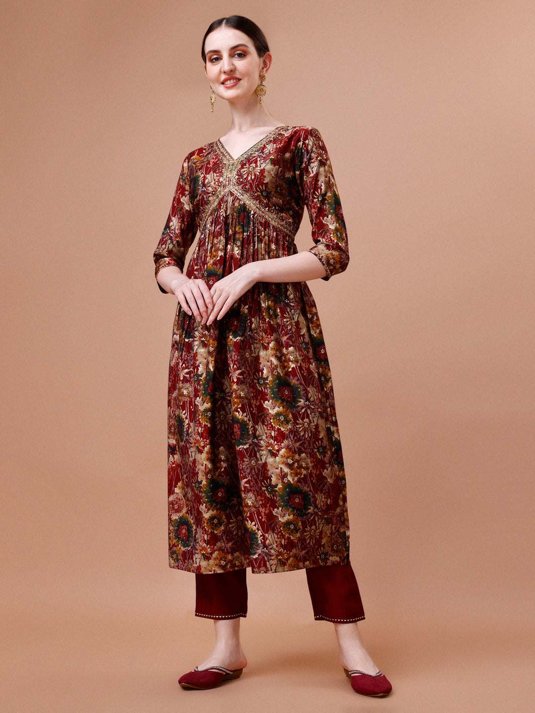 Alia Cut Printed & Embroidered Kurta With Pant & Dupatta Set, Multicolor - Hiral Fashion | Grocsy