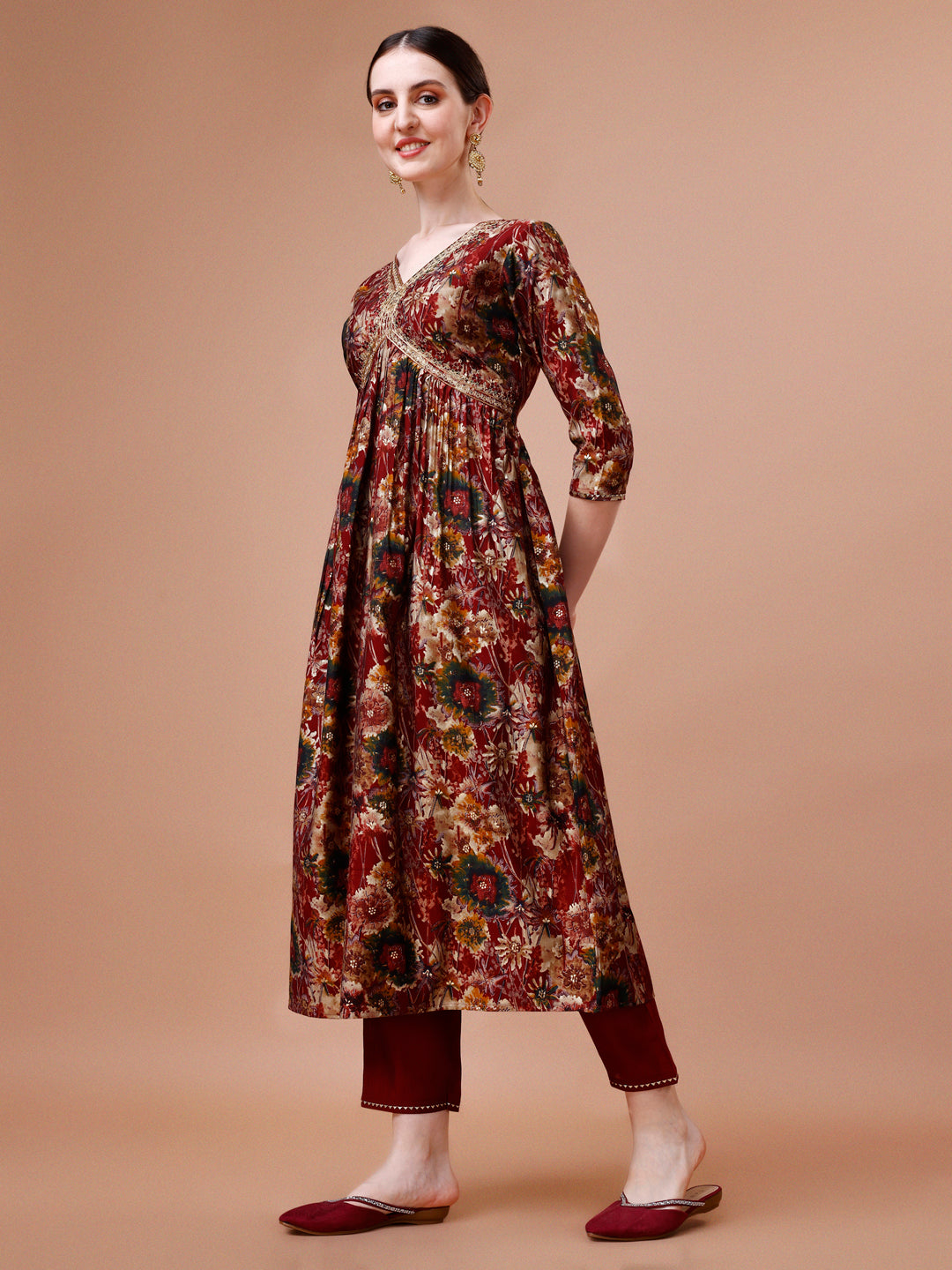 Alia Cut Printed & Embroidered Kurta With Pant & Dupatta Set, Multicolor - Hiral Fashion | Grocsy