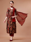Alia Cut Printed & Embroidered Kurta With Pant & Dupatta Set, Multicolor - Hiral Fashion | Grocsy