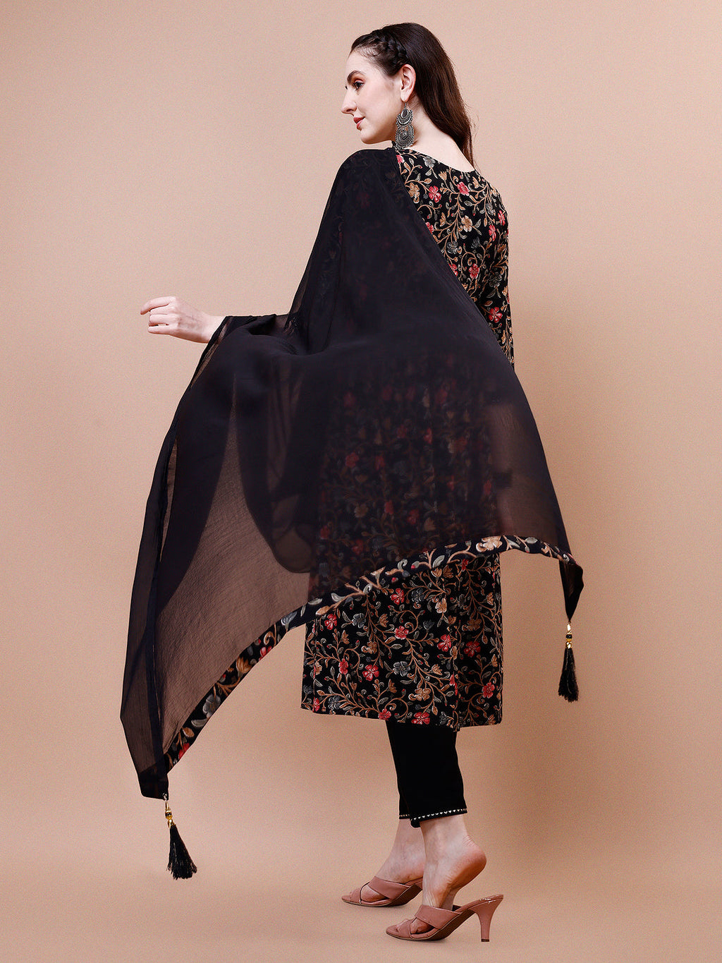 Alia Cut Embroidered & Floral Printed Rayon Kurta With Pant & Dupatta, Multicolor - Hiral Fashion | Grocsy