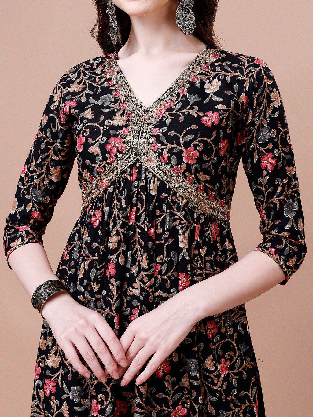 Alia Cut Embroidered & Floral Printed Rayon Kurta With Pant & Dupatta, Multicolor - Hiral Fashion | Grocsy