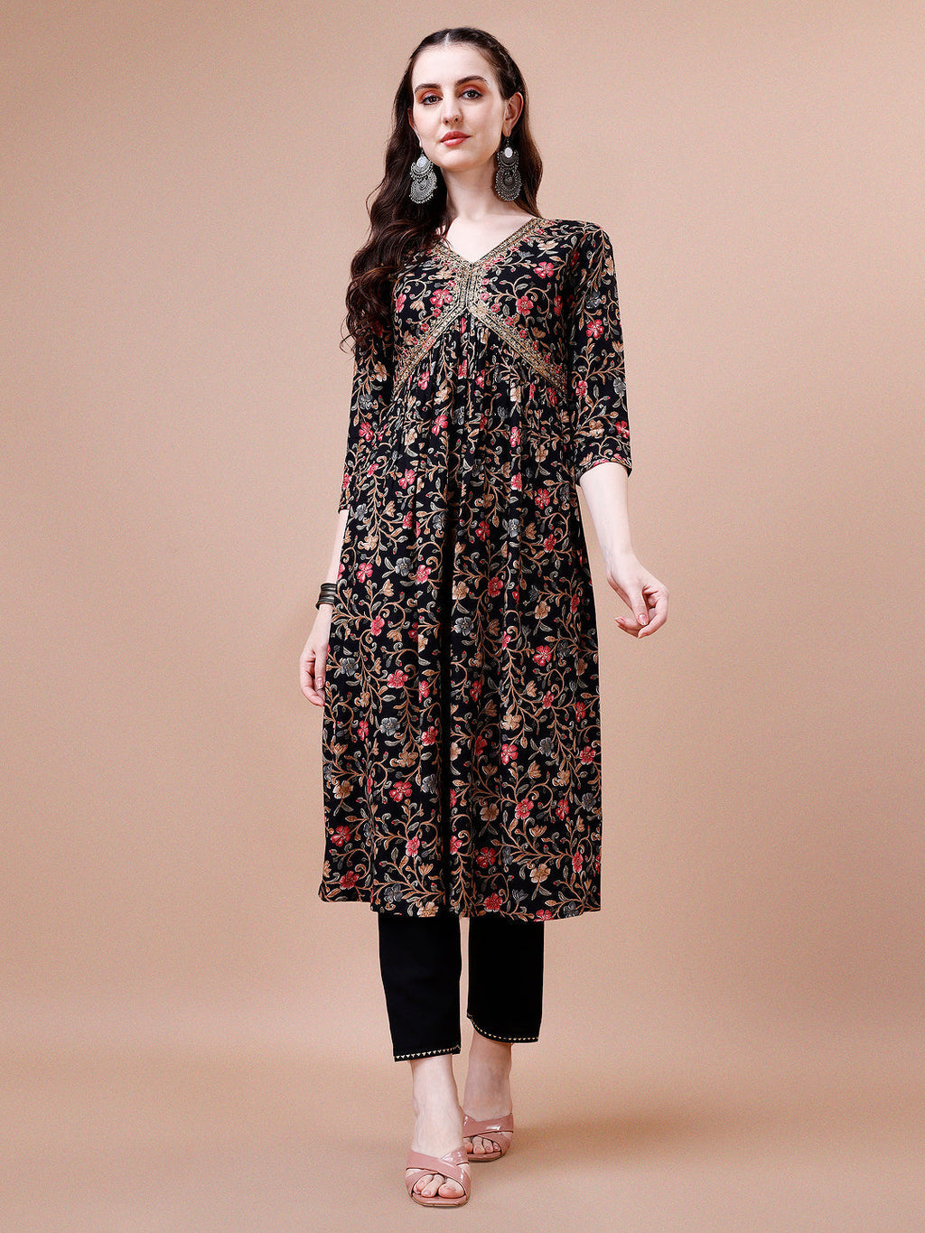 Alia Cut Embroidered & Floral Printed Rayon Kurta With Pant & Dupatta, Multicolor - Hiral Fashion | Grocsy