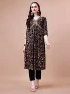 Alia Cut Embroidered & Floral Printed Rayon Kurta With Pant & Dupatta, Multicolor - Hiral Fashion | Grocsy