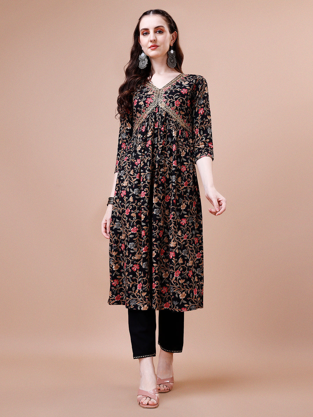Alia Cut Embroidered & Floral Printed Rayon Kurta With Pant & Dupatta, Multicolor - Hiral Fashion | Grocsy
