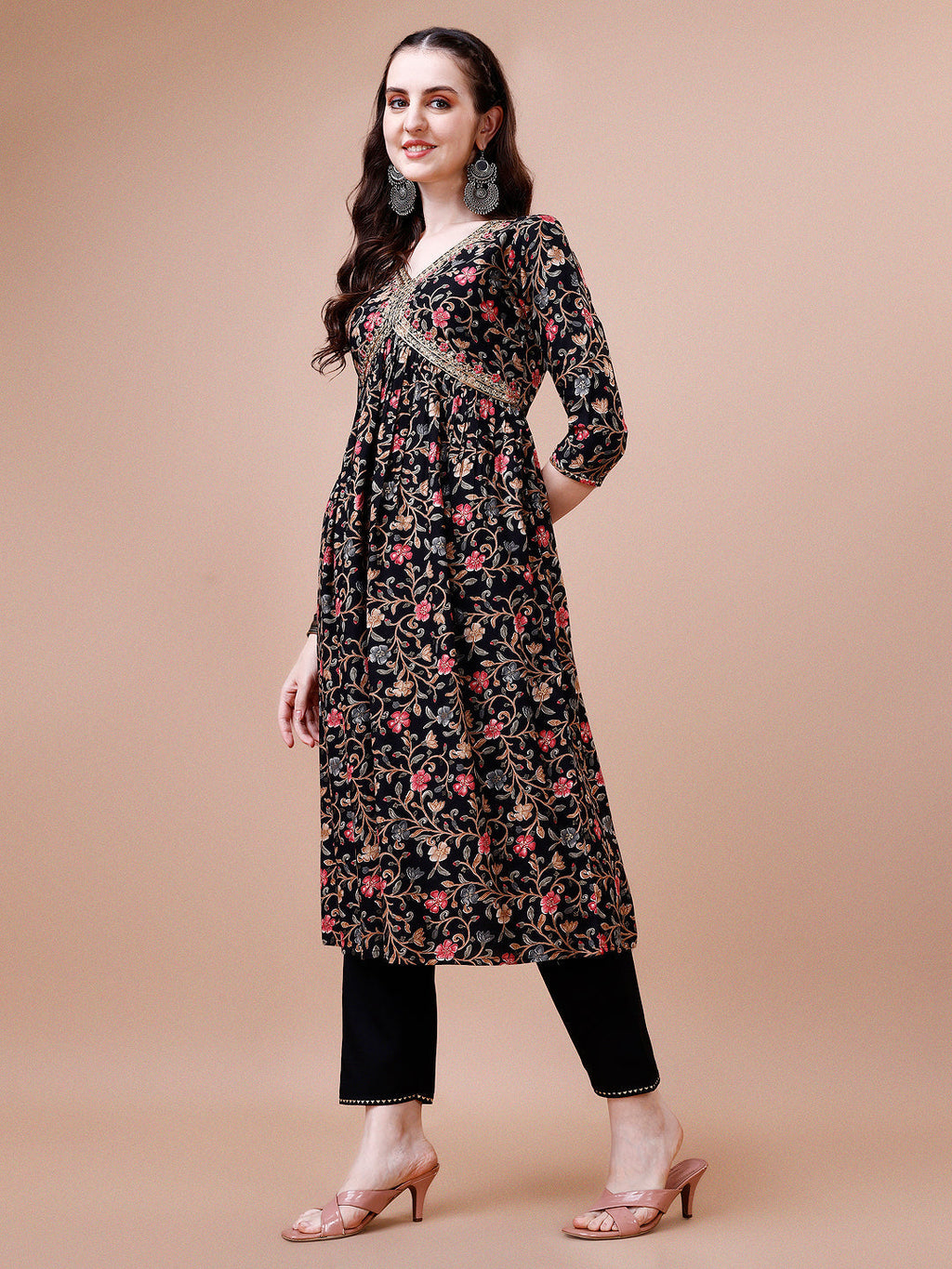 Alia Cut Embroidered & Floral Printed Rayon Kurta With Pant & Dupatta, Multicolor - Hiral Fashion | Grocsy
