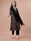 Alia Cut Embroidered & Floral Printed Rayon Kurta With Pant & Dupatta, Multicolor - Hiral Fashion | Grocsy