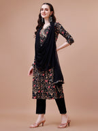 Alia Cut Embroidered & Floral Printed Rayon Kurta With Pant & Dupatta, Multicolor - Hiral Fashion | Grocsy
