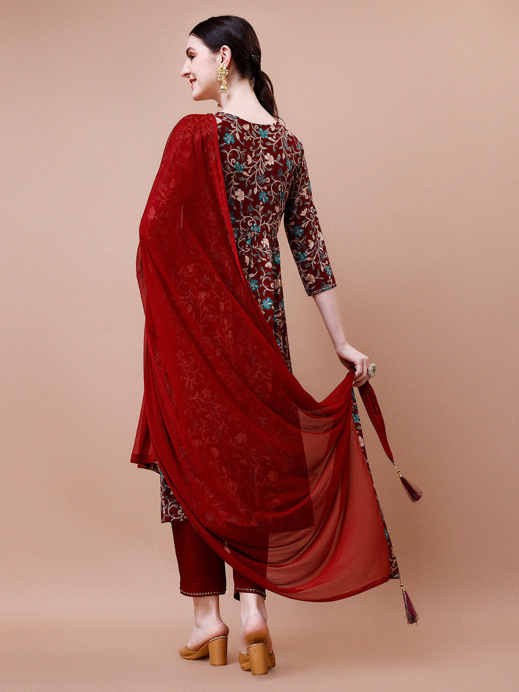 Alia Cut Embroidered & Floral Printed Rayon Kurta With Pant & Dupatta, Multicolor - Hiral Fashion | Grocsy