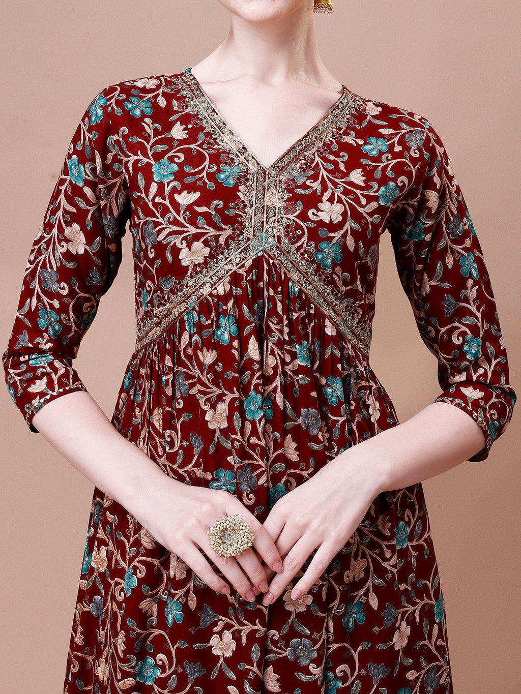 Alia Cut Embroidered & Floral Printed Rayon Kurta With Pant & Dupatta, Multicolor - Hiral Fashion | Grocsy