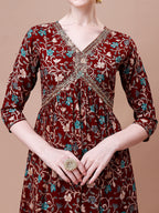 Alia Cut Embroidered & Floral Printed Rayon Kurta With Pant & Dupatta, Multicolor - Hiral Fashion | Grocsy