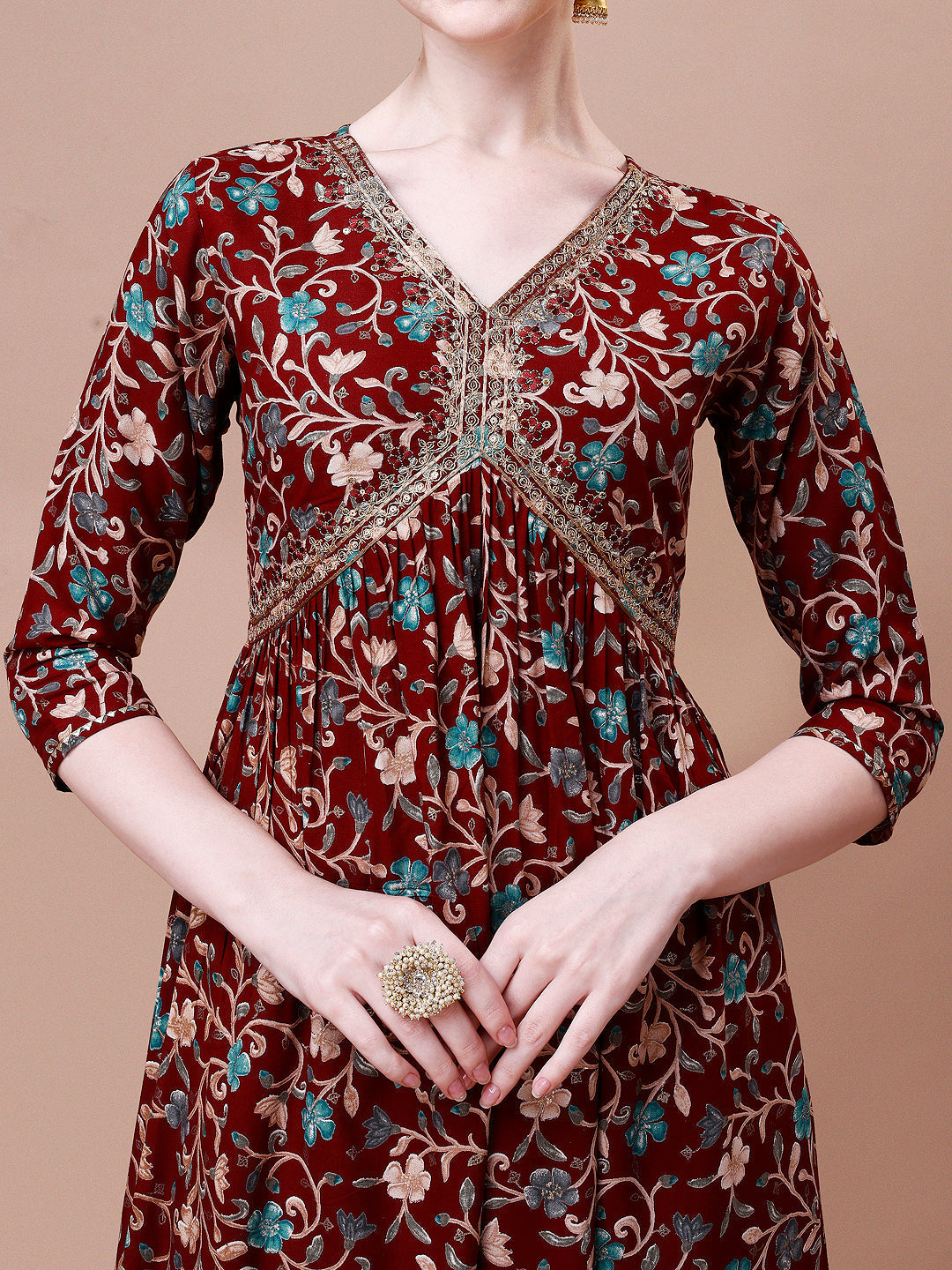 Alia Cut Embroidered & Floral Printed Rayon Kurta With Pant & Dupatta, Multicolor - Hiral Fashion | Grocsy