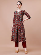 Alia Cut Embroidered & Floral Printed Rayon Kurta With Pant & Dupatta, Multicolor - Hiral Fashion | Grocsy