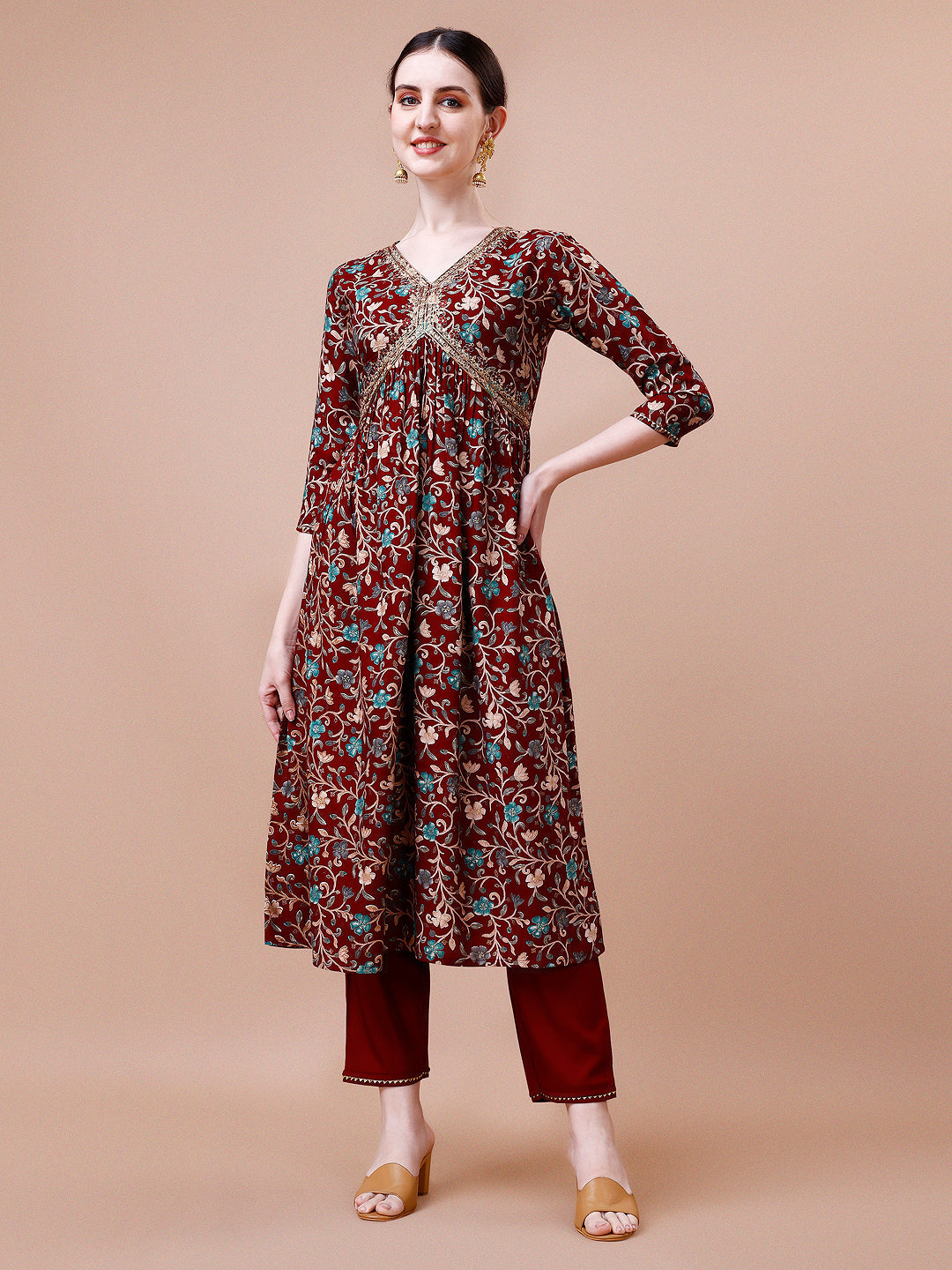 Alia Cut Embroidered & Floral Printed Rayon Kurta With Pant & Dupatta, Multicolor - Hiral Fashion | Grocsy