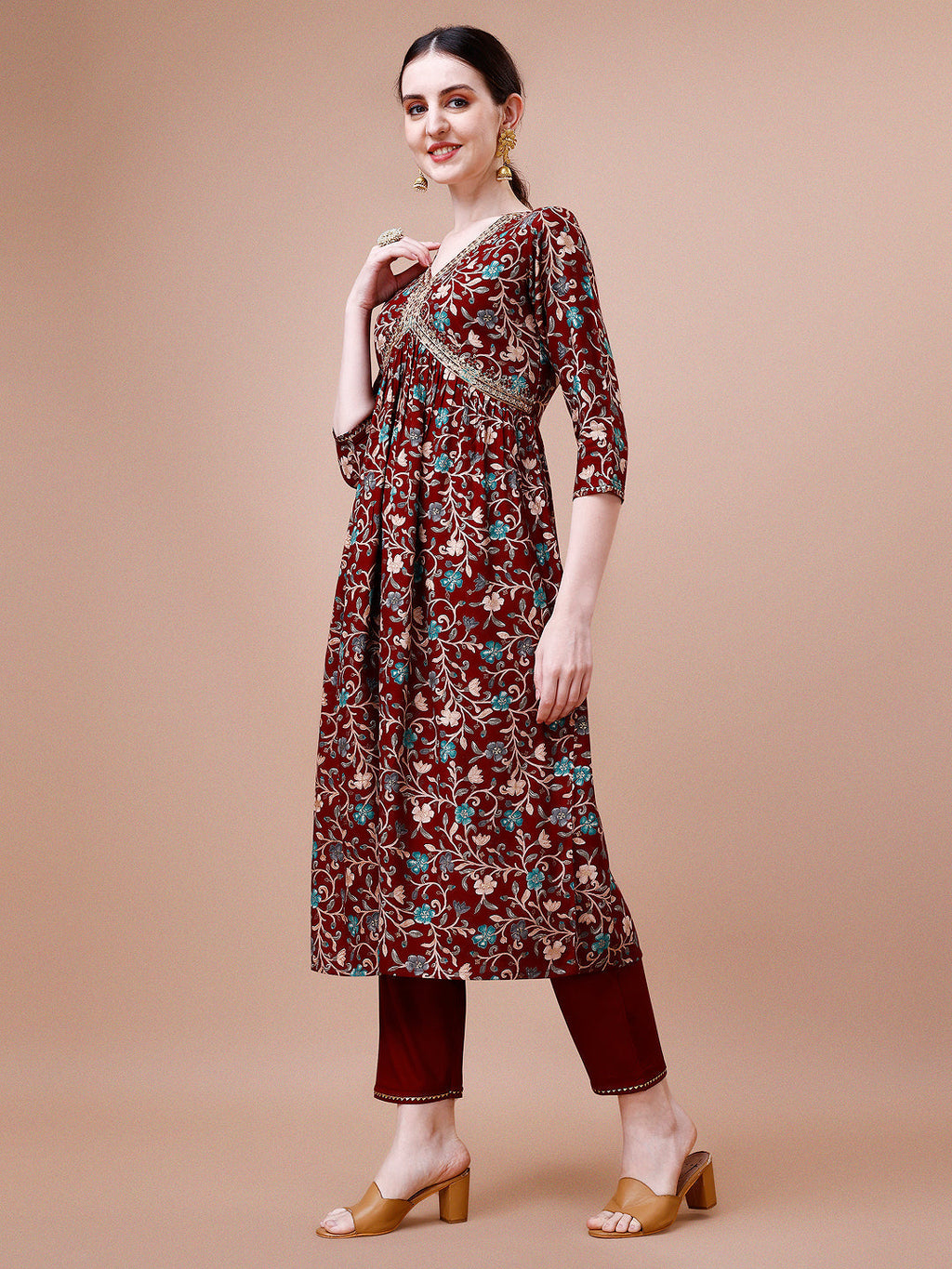 Alia Cut Embroidered & Floral Printed Rayon Kurta With Pant & Dupatta, Multicolor - Hiral Fashion | Grocsy