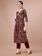 Alia Cut Embroidered & Floral Printed Rayon Kurta With Pant & Dupatta, Multicolor - Hiral Fashion | Grocsy