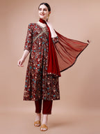 Alia Cut Embroidered & Floral Printed Rayon Kurta With Pant & Dupatta, Multicolor - Hiral Fashion | Grocsy
