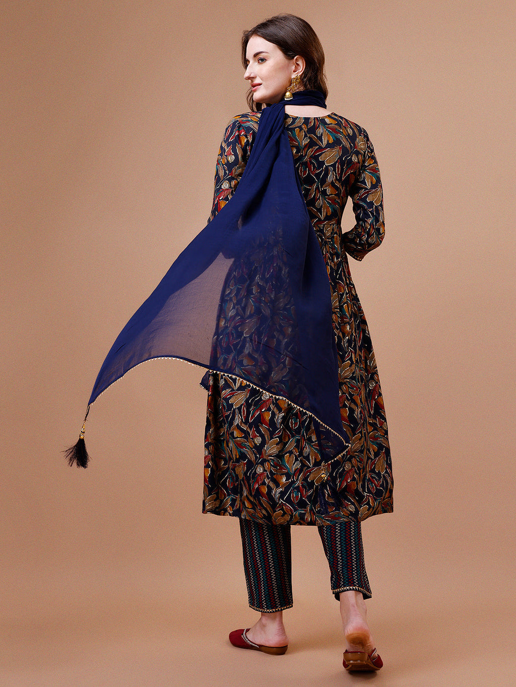 Alia Cut Botanical Printed & Embroidered Rayon Kurta With Pant & Dupatta, Multicolor - Hiral Fashion | Grocsy