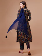 Alia Cut Botanical Printed & Embroidered Rayon Kurta With Pant & Dupatta, Multicolor - Hiral Fashion | Grocsy