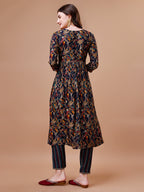 Alia Cut Botanical Printed & Embroidered Rayon Kurta With Pant & Dupatta, Multicolor - Hiral Fashion | Grocsy