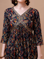 Alia Cut Botanical Printed & Embroidered Rayon Kurta With Pant & Dupatta, Multicolor - Hiral Fashion | Grocsy