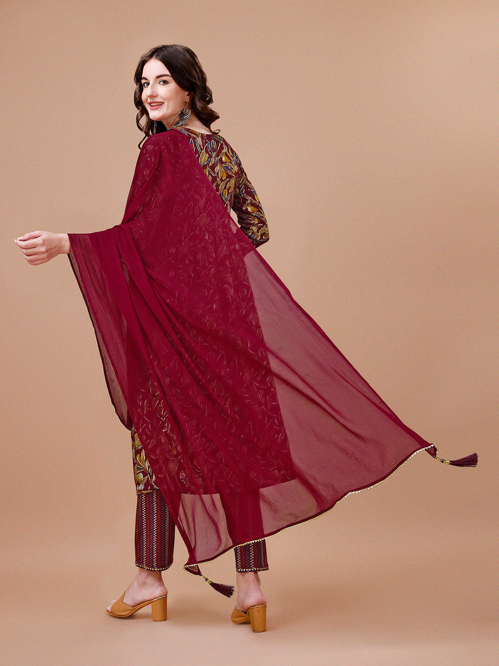 Alia Cut Botanical Printed & Embroidered Rayon Kurta With Pant & Dupatta, Multicolor - Hiral Fashion | Grocsy