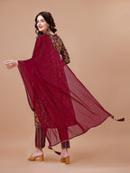 Alia Cut Botanical Printed & Embroidered Rayon Kurta With Pant & Dupatta, Multicolor - Hiral Fashion | Grocsy