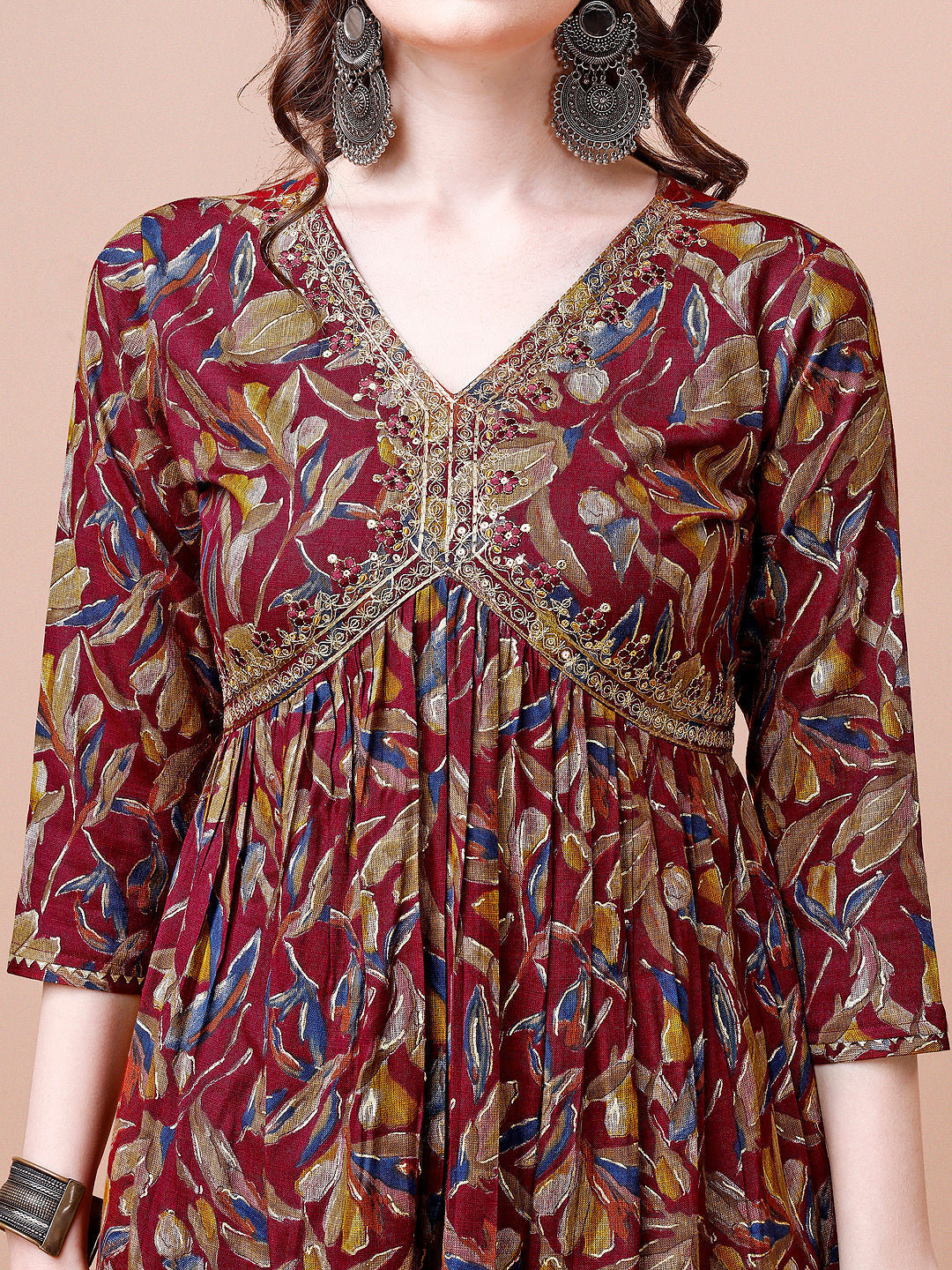 Alia Cut Botanical Printed & Embroidered Rayon Kurta With Pant & Dupatta, Multicolor - Hiral Fashion | Grocsy