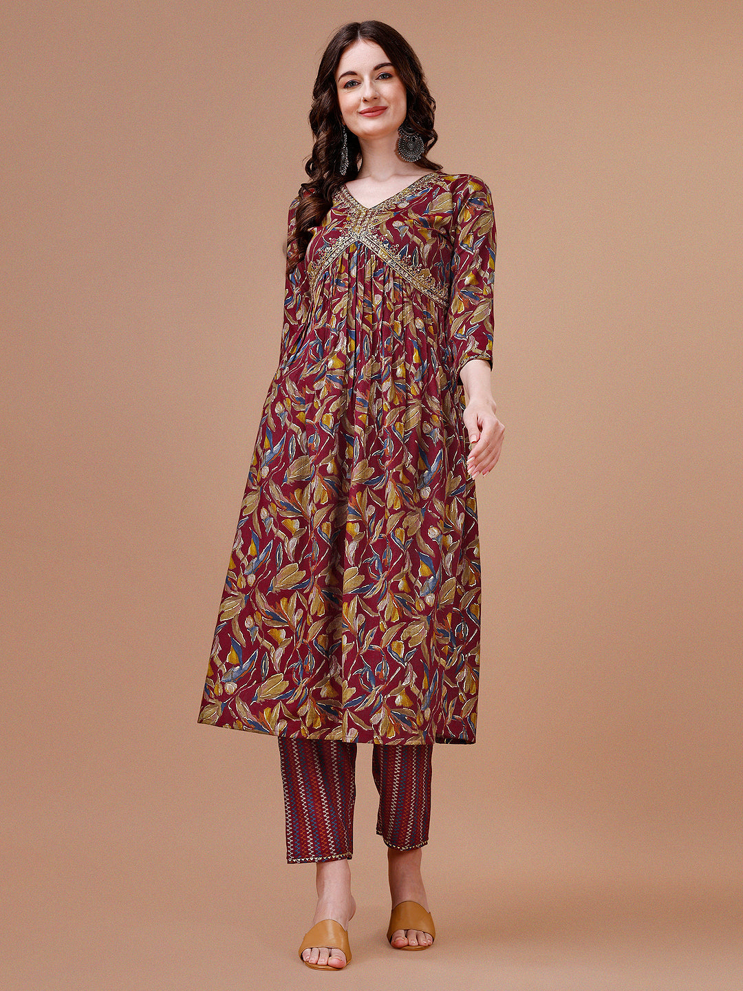 Alia Cut Botanical Printed & Embroidered Rayon Kurta With Pant & Dupatta, Multicolor - Hiral Fashion | Grocsy