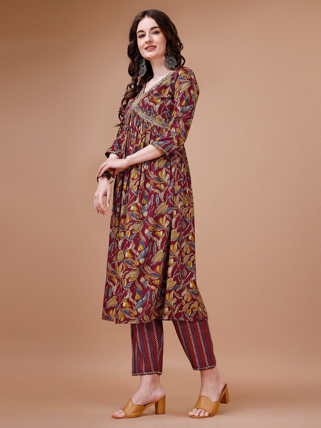 Alia Cut Botanical Printed & Embroidered Rayon Kurta With Pant & Dupatta, Multicolor - Hiral Fashion | Grocsy