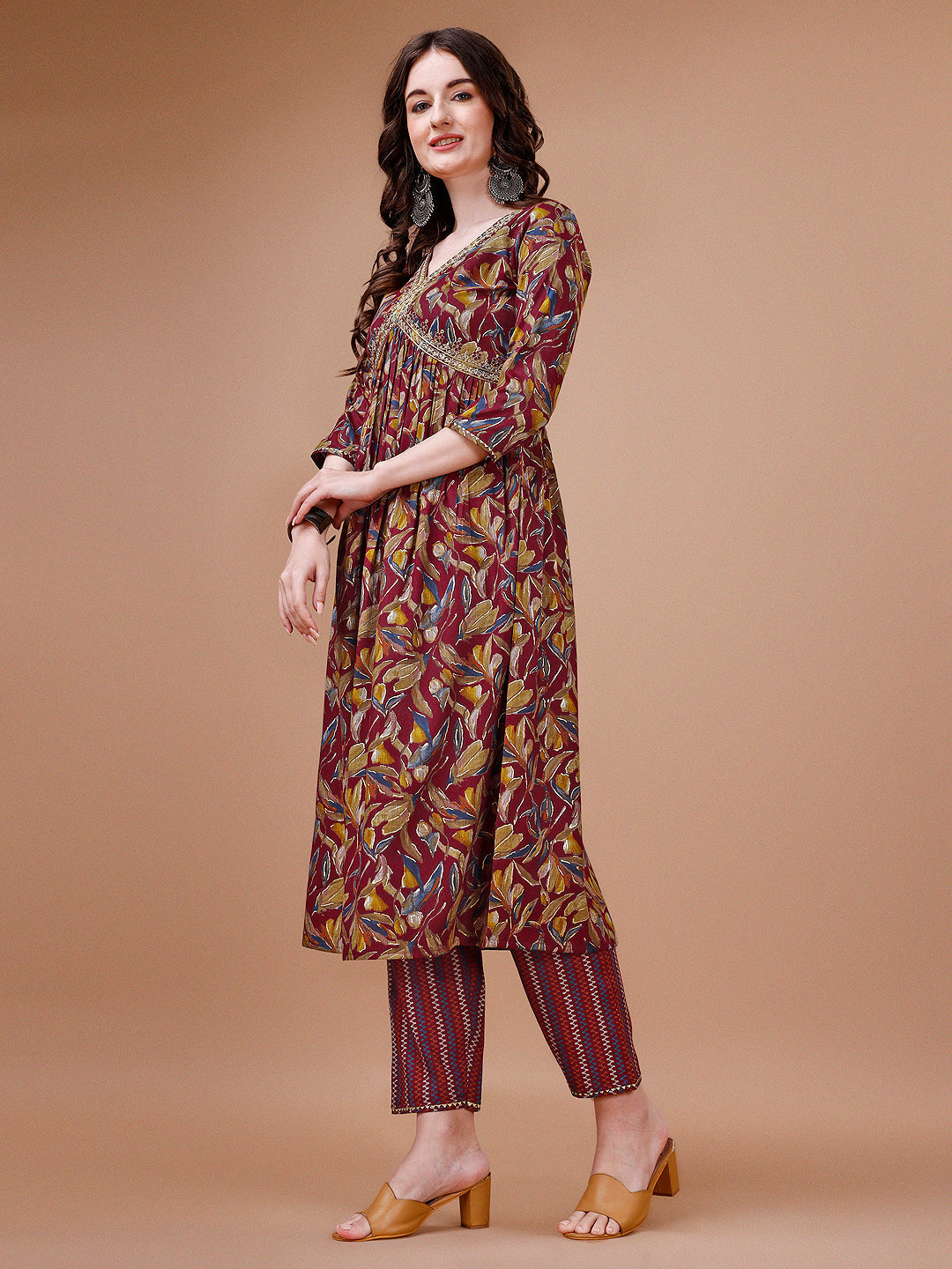 Alia Cut Botanical Printed & Embroidered Rayon Kurta With Pant & Dupatta, Multicolor - Hiral Fashion | Grocsy