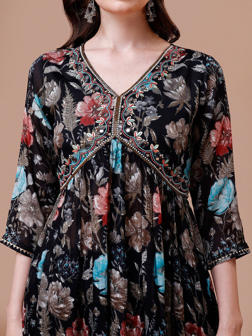 Alia Cut Hand Embroidered Floral Print Kurta With Pant & Dupatta, Multicolor - Hiral Fashion | Grocsy