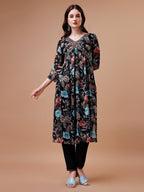 Alia Cut Hand Embroidered Floral Print Kurta With Pant & Dupatta, Multicolor - Hiral Fashion | Grocsy