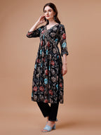 Alia Cut Hand Embroidered Floral Print Kurta With Pant & Dupatta, Multicolor - Hiral Fashion | Grocsy