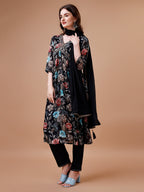 Alia Cut Hand Embroidered Floral Print Kurta With Pant & Dupatta, Multicolor - Hiral Fashion | Grocsy