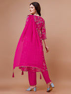 Alia Cut Hand Embroidered Floral Print Kurta With Pant & Dupatta, Multicolor - Hiral Fashion | Grocsy