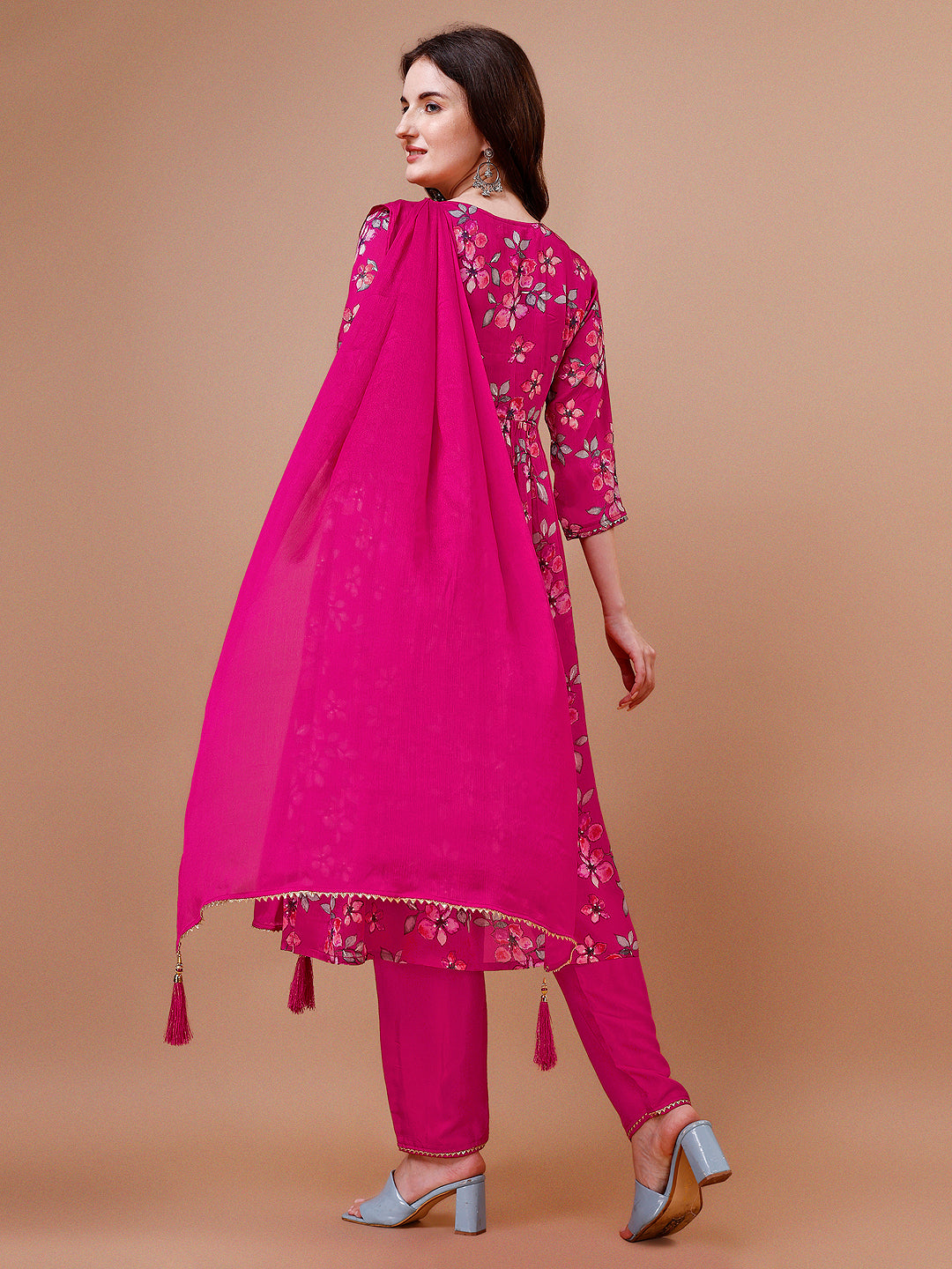 Alia Cut Hand Embroidered Floral Print Kurta With Pant & Dupatta, Multicolor - Hiral Fashion | Grocsy