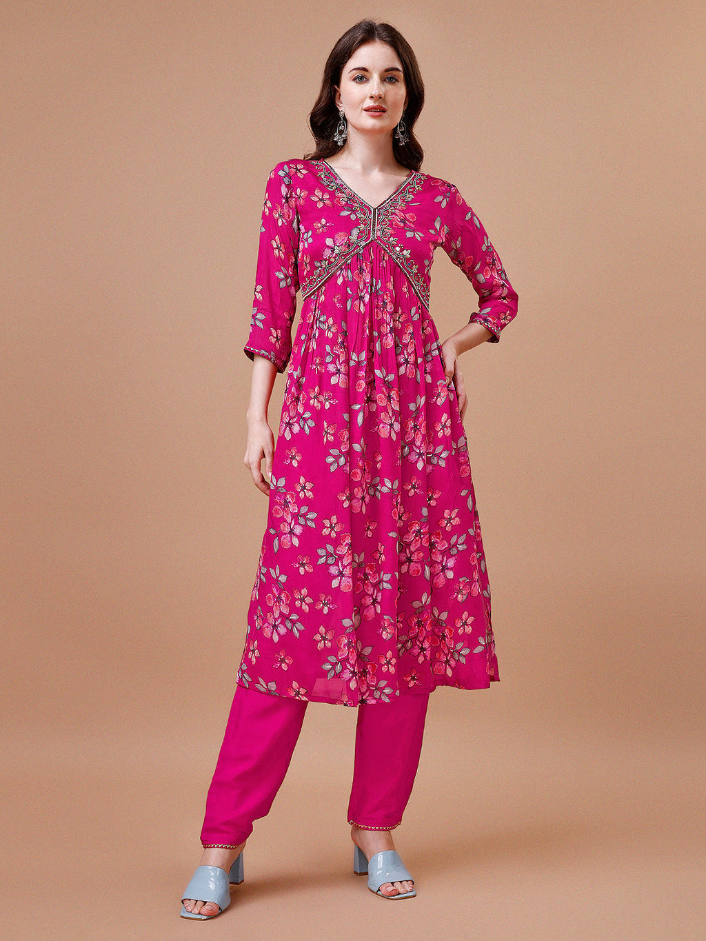 Alia Cut Hand Embroidered Floral Print Kurta With Pant & Dupatta, Multicolor - Hiral Fashion | Grocsy