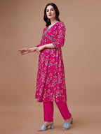 Alia Cut Hand Embroidered Floral Print Kurta With Pant & Dupatta, Multicolor - Hiral Fashion | Grocsy