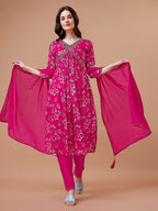 Alia Cut Hand Embroidered Floral Print Kurta With Pant & Dupatta, Multicolor - Hiral Fashion | Grocsy