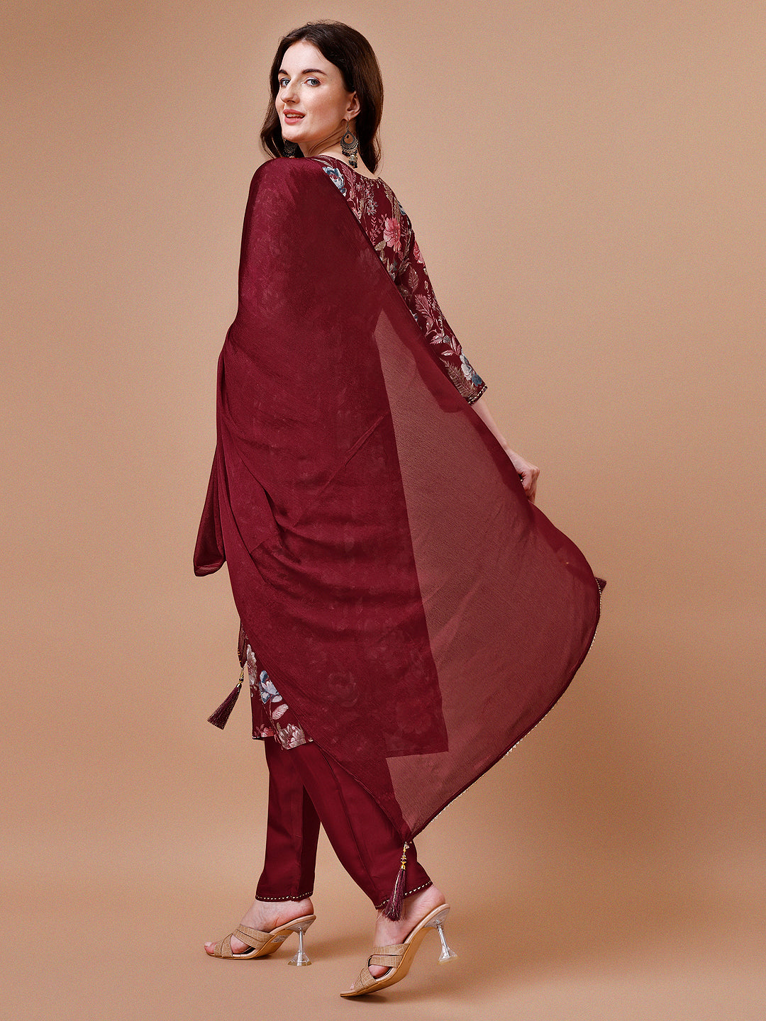 Alia Cut Hand Embroidered Floral Print Kurta With Pant & Dupatta, Multicolor - Hiral Fashion | Grocsy