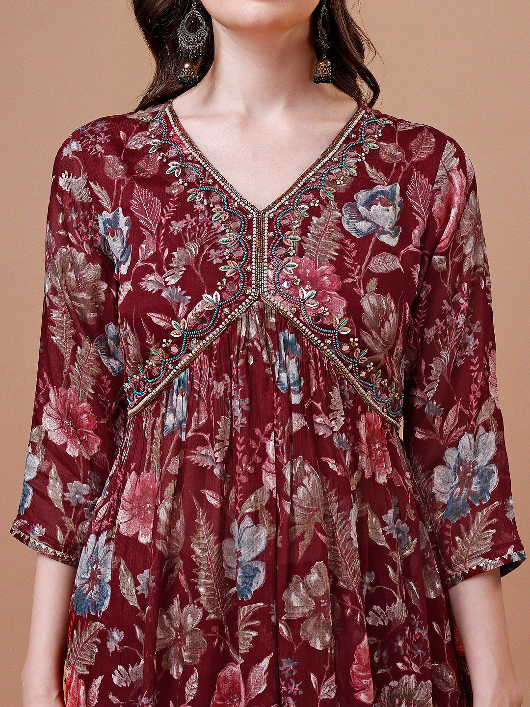 Alia Cut Hand Embroidered Floral Print Kurta With Pant & Dupatta, Multicolor - Hiral Fashion | Grocsy