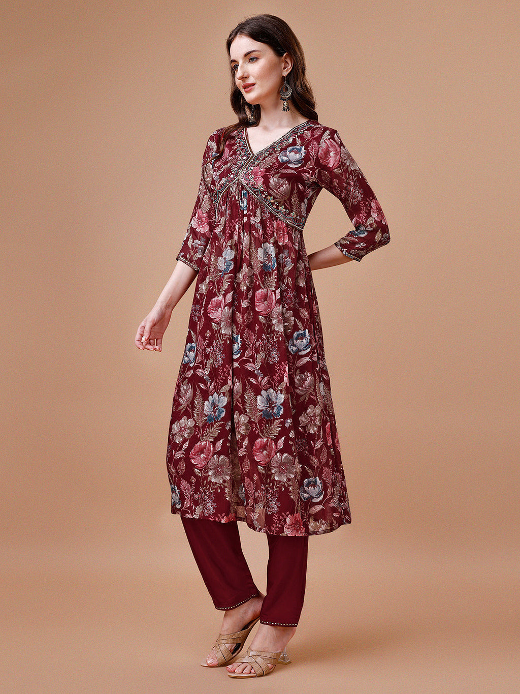 Alia Cut Hand Embroidered Floral Print Kurta With Pant & Dupatta, Multicolor - Hiral Fashion | Grocsy