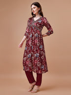Alia Cut Hand Embroidered Floral Print Kurta With Pant & Dupatta, Multicolor - Hiral Fashion | Grocsy