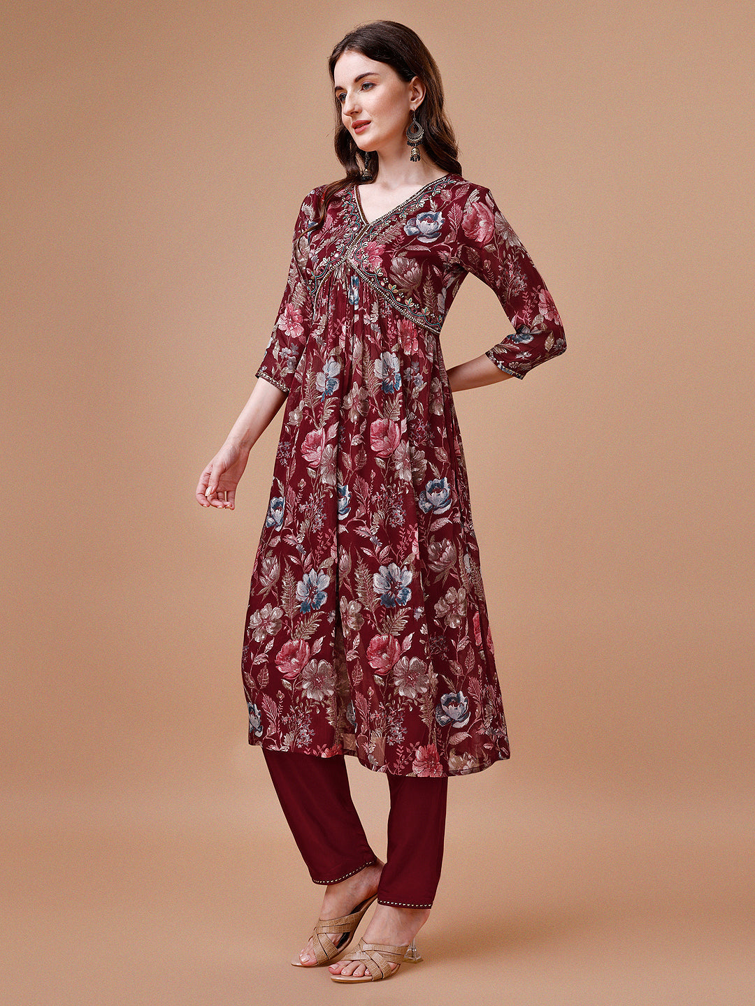 Alia Cut Hand Embroidered Floral Print Kurta With Pant & Dupatta, Multicolor - Hiral Fashion | Grocsy