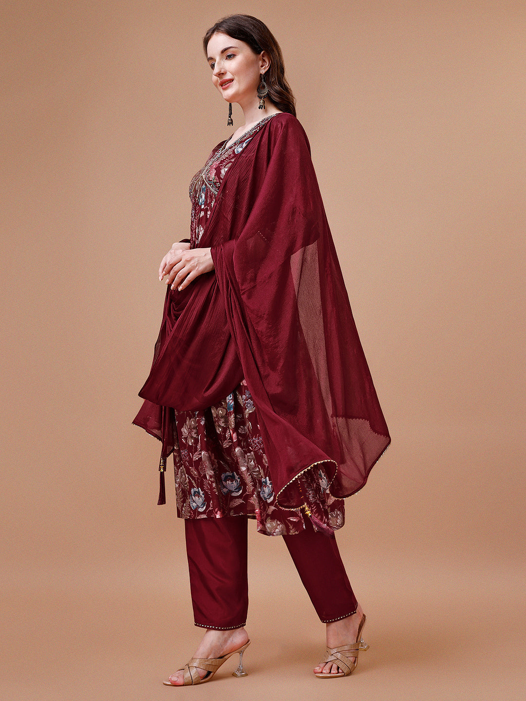 Alia Cut Hand Embroidered Floral Print Kurta With Pant & Dupatta, Multicolor - Hiral Fashion | Grocsy