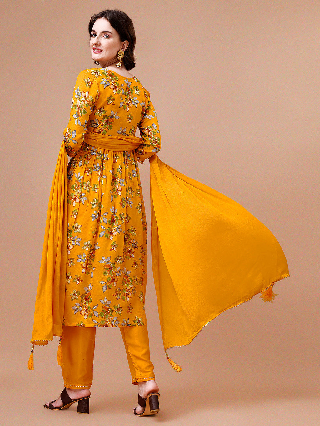 Alia Cut Hand Embroidered Floral Print Kurta With Pant & Dupatta, Multicolor - Hiral Fashion | Grocsy