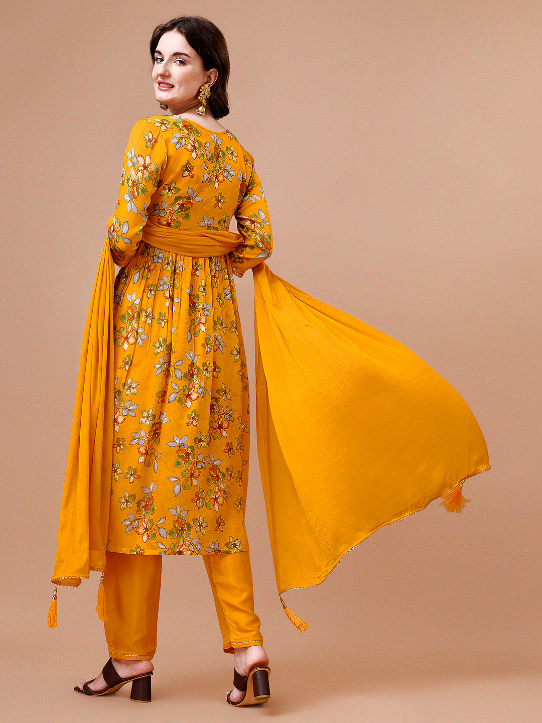 Alia Cut Hand Embroidered Floral Print Kurta With Pant & Dupatta, Multicolor - Hiral Fashion | Grocsy