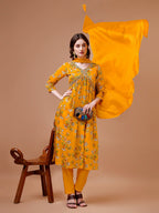 Alia Cut Hand Embroidered Floral Print Kurta With Pant & Dupatta, Multicolor - Hiral Fashion | Grocsy