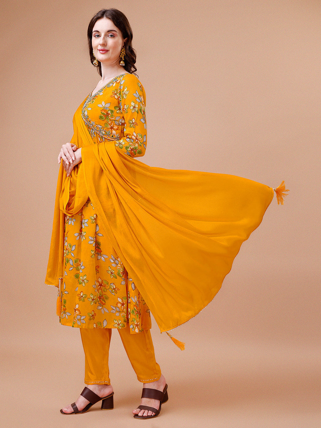 Alia Cut Hand Embroidered Floral Print Kurta With Pant & Dupatta, Multicolor - Hiral Fashion | Grocsy